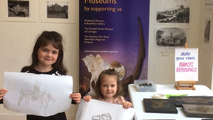 Young visitors to Maidstone Museum try brass rubbing