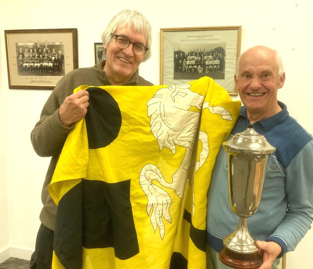 John Bunyard (left), Stones' Soccer Show exhibition curator with MMF Trustee Ivan White