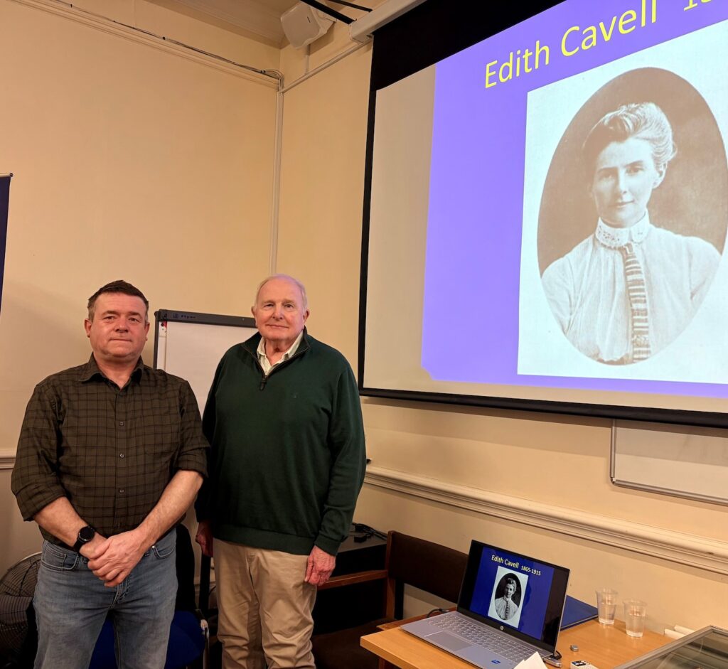 Rob Davies (L) and Tony Miles gave a fascinating talk on Edith Cavell World War 1 Nurse